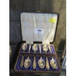 A cased set of silver coffee spoons, Sheffield 1941