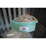A 925 marked silver topped trinket box with teddy bear enamel decoration