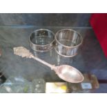 A cased set of six coffee spoons with bean finials together with two silver napkin rings and a