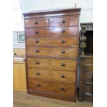 A Victorian mahogany chest on chest, the top with two short and three long graduated drawers, the