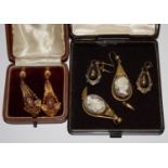 A pair of Victorian style earrings, together with a pair of cameo earrings and another pair