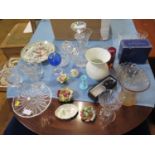 Various glass vases, a decanter and stopper, a glass tazza, and various other decorative ceramics