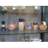 Royal Doulton ceramics: tobacco jar 12cm, pepper pot 7cm, ovoid jug 19cm and beaker 12.5cm;