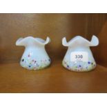 A pair of small wavy edged vases with applied speckled glass spots decoration, 8 cm high