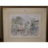 Gu Gong-Du, (Shanghai artist) Study of Montmartre - Paris watercolour Signed and stamped, label
