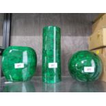 Three Japanese Otagiri green jade effect glazed vases, largest 24.5 cm high