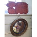 A red lacquer floral design tray, a giltwood convex mirror and an inlaid tripod table (3)