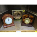 A Smiths electric Art Deco mantel clock with tinted amber glass and two other clocks (3)