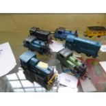 Six Tri-ang Hornby Diesel Locomotives, Barclay 06008 blue diesel, no27 green Jinty diesel, D3035