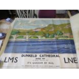 An LMS/LNER railway poster of Dunkeld Cathedral, after Norman Wilkinson, 102 x 127 cm, (some tears