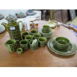 A Green Hornsea Heirloom vintage 1970s coffee set consisting one coffee pot, six cups and saucers,