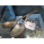 A pair of antique silver spoons, marks rubbed