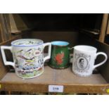Burleigh Ironstone large twin handled loving mug 'God Speed The Plough', together with 100 years Sir