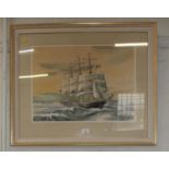 Ronald Dean White Star Liner 'California' in half sail watercolour and white signed 38 x 51 cm