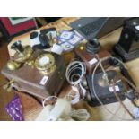 A wooden wall telephone, based on a G.P.O. 121 from the 1920s, and two other wall intercoms from