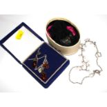 A Links of London silver necklace, cased, a pair of silver mounted amber pendant earrings and a