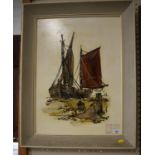 Gerald Tucker Sailing barge at low tide oil on board signed 55 x 40 cm