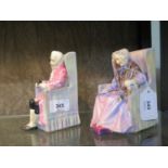 A pair of Royal Doulton figures: Joan HN 1422 and Darby HN 1427 (seat cracked to Joan), 14 cm