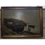 Santos Boats in a harbour oil on canvas signed 49 x 69 cm