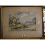 John Cochran A white cottage by a lake watercolour signed 27 x 37 cm