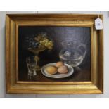 G.M. Evans Still life of eggs and grapes oil on board signed 27 x 35 cm