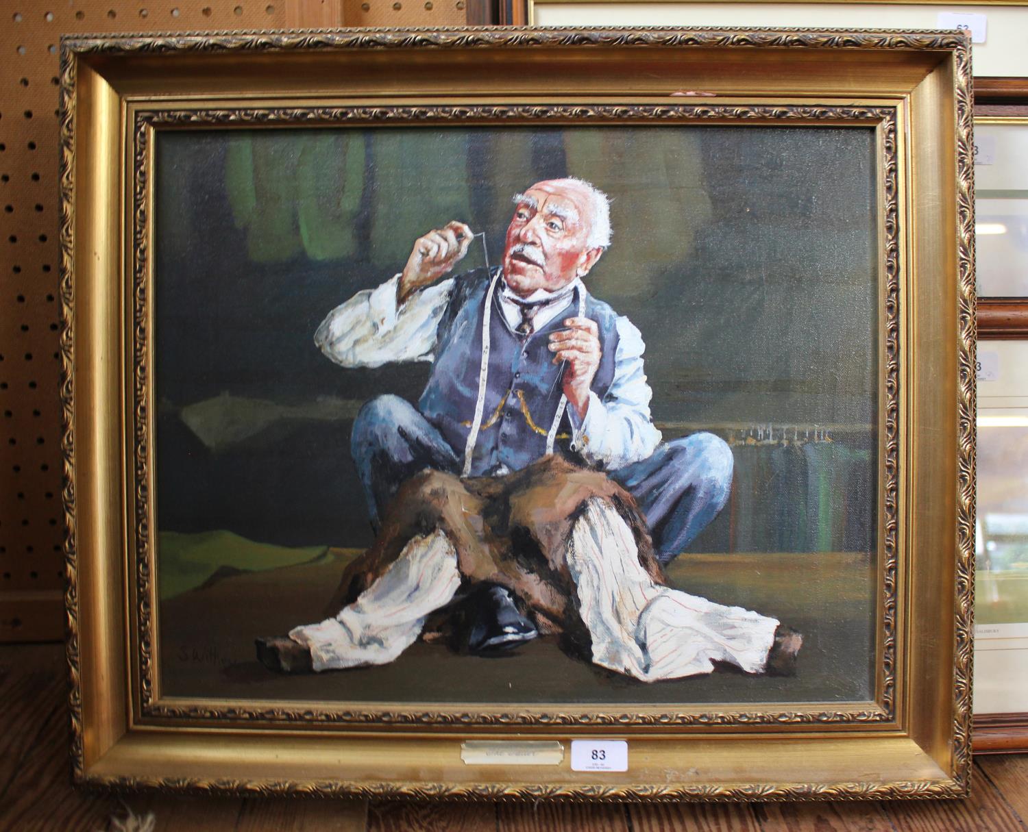 S. Withey 'The Tailor' oil on canvas signed 41 x 51 cm