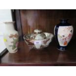 A Japanese Satsuma bowl and matching ginger jar with gilt floral decoration together with a