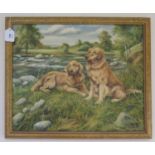 Ainsley Study of two golden Labradors in countryside oil on board signed and dated '96 44cm x 54cm