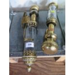 A pair of reproduction brass GWR carriage lamps, 37 cm high