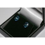 Pair oval blue topaz studs, in silver