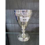 A Victorian sterling silver goblet, Alfred Ivory London 1875, embossed with a continuous band of oak