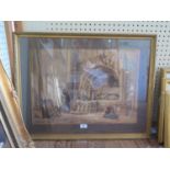 19th century English School Monk in a chapel interior watercolour unsigned 41 x 60 cm