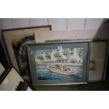 Gregorio Abalog Speed boat in Mediterranean scene watercolour signed 33 x 46 cm and three other