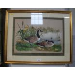 Alan Tinsey Canada Geese Family by waters edge watercolour signed 1987 Guild stamp verso, 34cm x