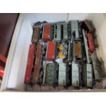 Twenty Hornby-Dublo metal vintage freight stock: wagon, low loader bolster wagons, brake vans,