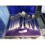A cased set of 12 Old English pattern teaspoon and a sugar tongs, Sheffield 1898 With bright cut