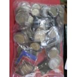 A bag of English coins and collectable commemorative coins
