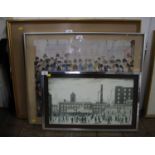 After L.S. Lowry 'Laying a Foundation Stone' Reproduction print 44 x 60 cm and two other prints