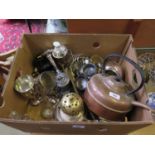 Various silver plated wares, including goblets, spill vases, toast rack and tray, various brass