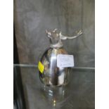 A silver plated stimip up, modern, surmounted by stags head 9.5cm high, and a powder jar with yellow