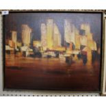 Joyce Fraser 'Reflections of the City' oil on canvas signed, with label on the reverse 40 x 51 cm