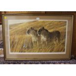 Robert Bateman Two lionesses limited edition print signed and numbered 877/950 in pencil 47 x 84 cm