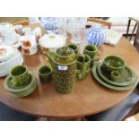 A Green Hornsea Heirloom vintage 1970s coffee set consisting one coffee pot, six cups and saucers,