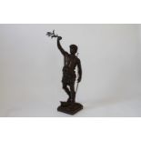 Eugene Marioton. A Good French Bronze Statue of an Archer. Shown holding a loft a laurel leaf.