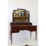 A Victorian Sheraton Revival Inlaid Mahogany Dressing Table. Circa 1890. With a hinged bevelled