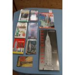 New York books: Skyscrapers - Judith Dupre 1996, five travel guide books and NYC postcards including