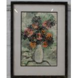 M E Hanston. Watercolour. Signed. Still life, Vase of Flowers. 45cm x 30cm