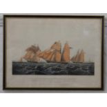 Coloured Engraving. Waterford Line Schooner. 33cm x 53cm.Framed