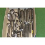 A small collection of silver and silver plated items including two silver miniature shovels and a p