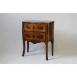 A Louis XVI French Marble top Marquetry Commode. Late 18th century. Of small proportions. In